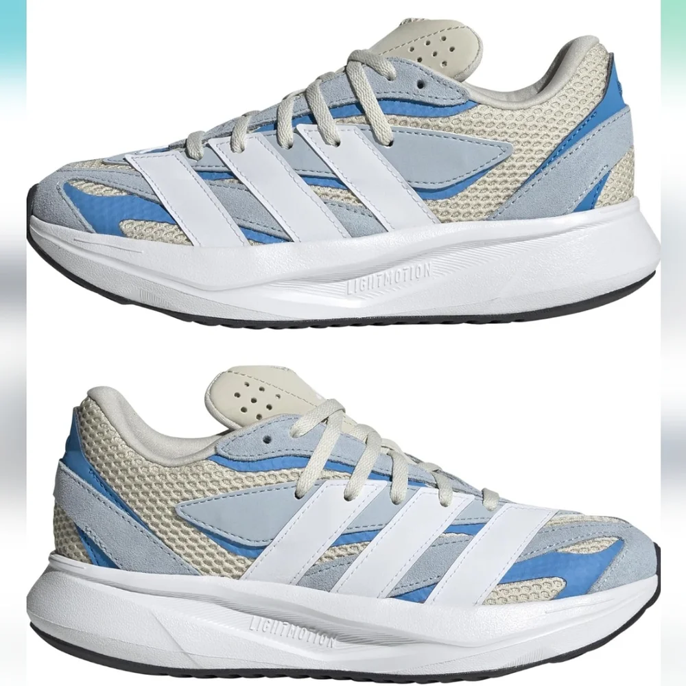 adidas Boys Lightblaze Running Sneakers Shoes - Off White And Blue